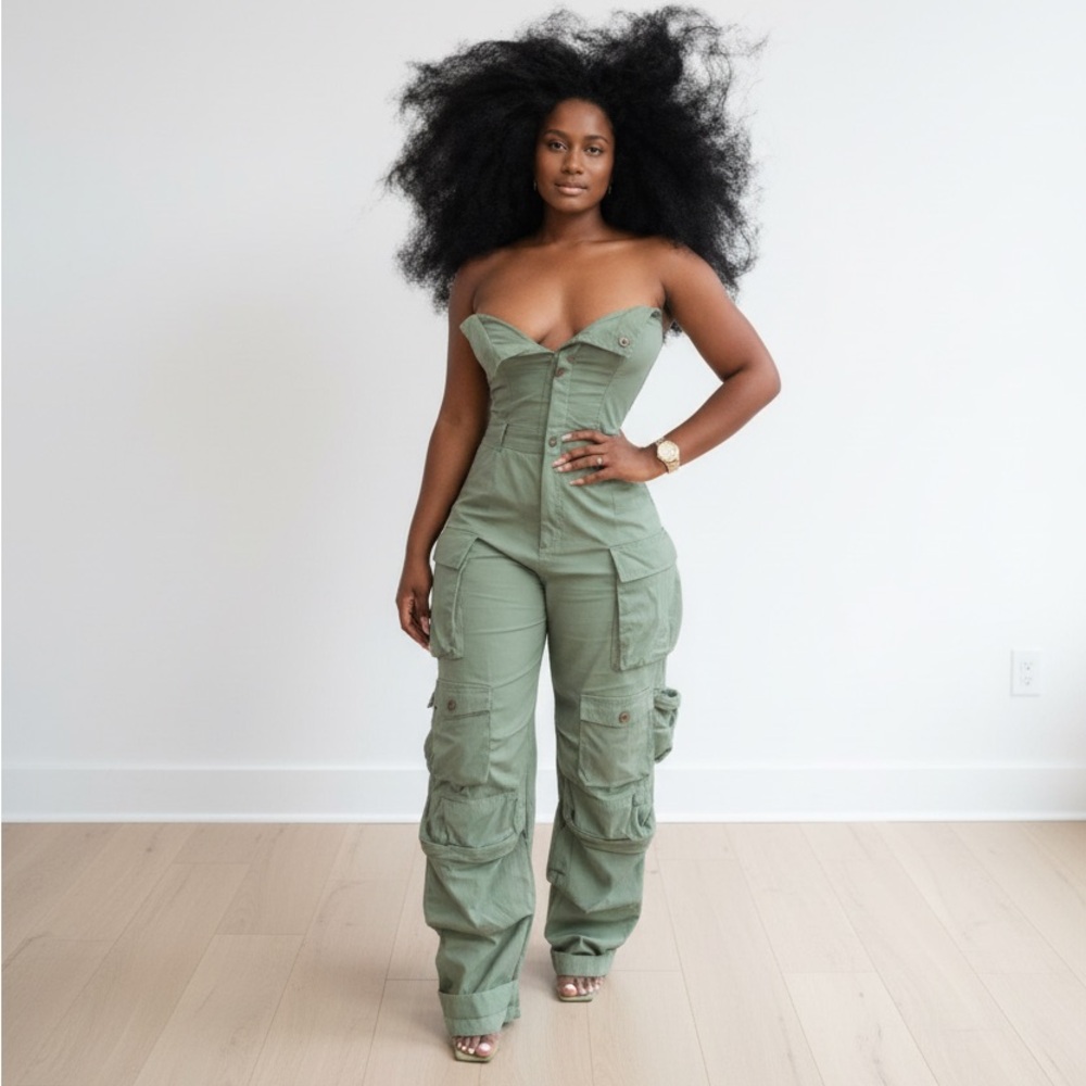 Women's Green Cargo Jumpsuit